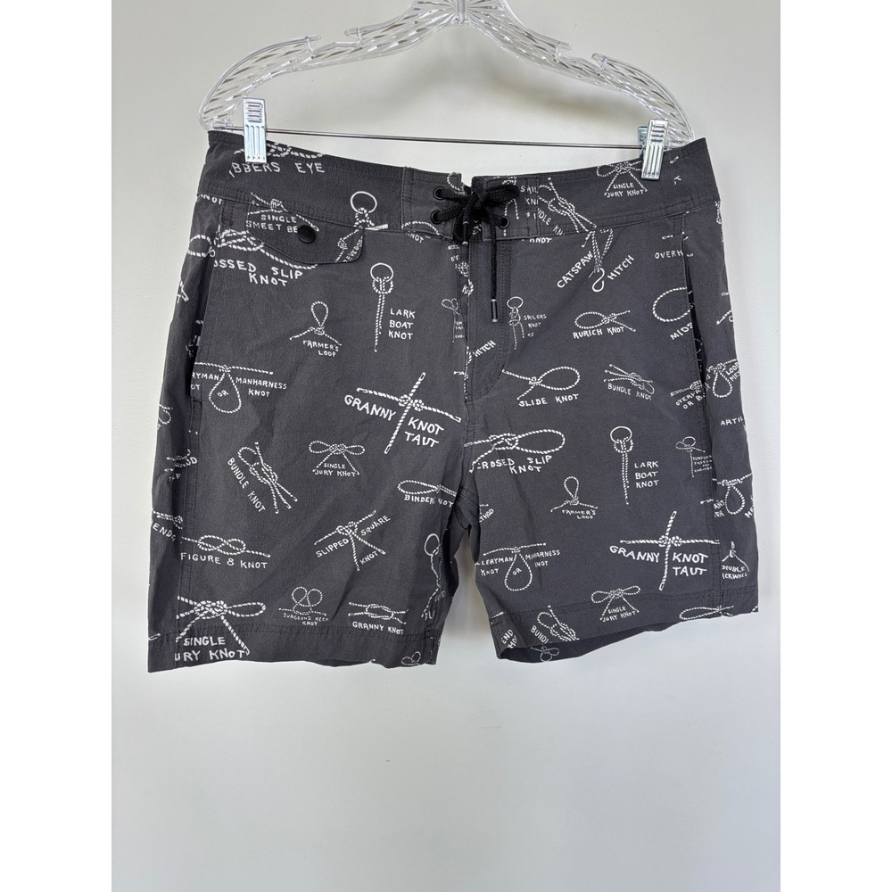 Filson Mens River Board Shorts Charcoal Grey Nautical Knot Print Size 34 Stretch